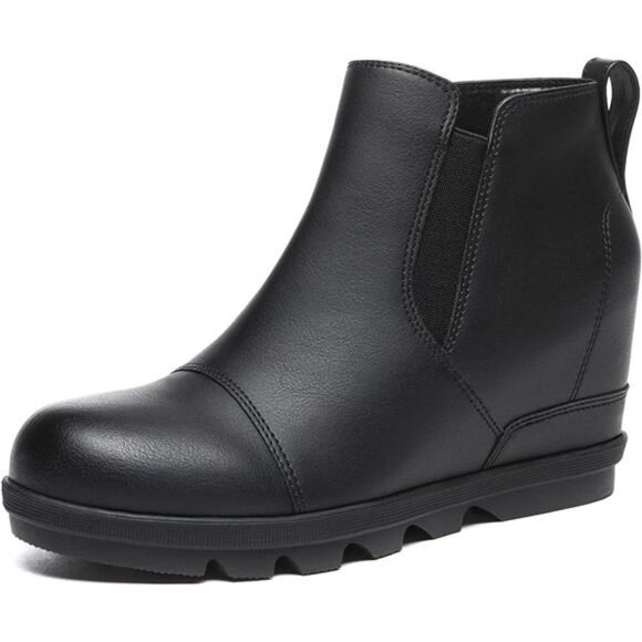 Shoes - Women's Wedge Ankle Boots Comfort Slip-On Waterproof Leather Platform Booties